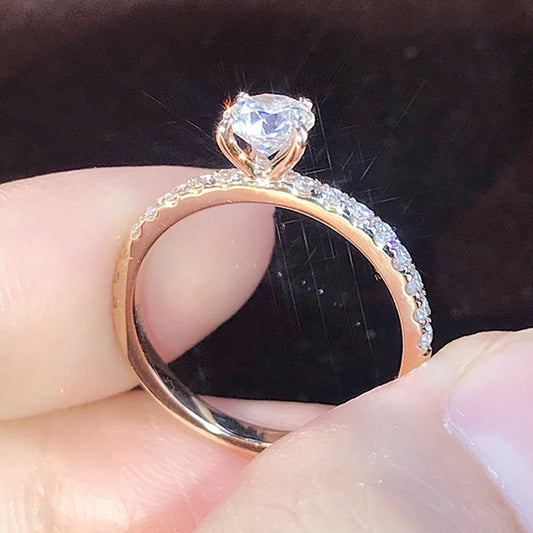 Rose Gold Inlay Round Zircon Ring